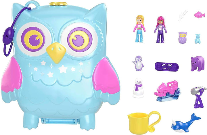 Polly Pocket Puppen und Spielset, Tierspielzeug, Pyjama-Party, Snowy Sleepover Owl Co