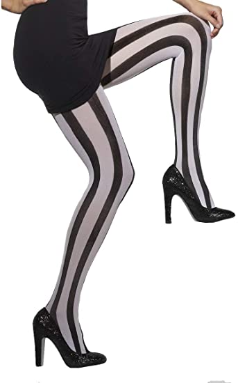 Fever Women’s Opaque Vertical Striped Tights Black and White One Size