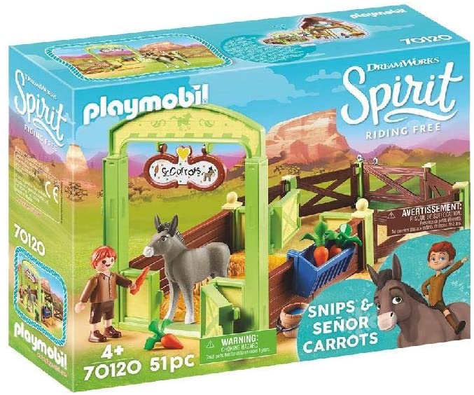 Playmobil 70120 Dream Works Spirit Snips et Senor Carottes avec Horse Stall