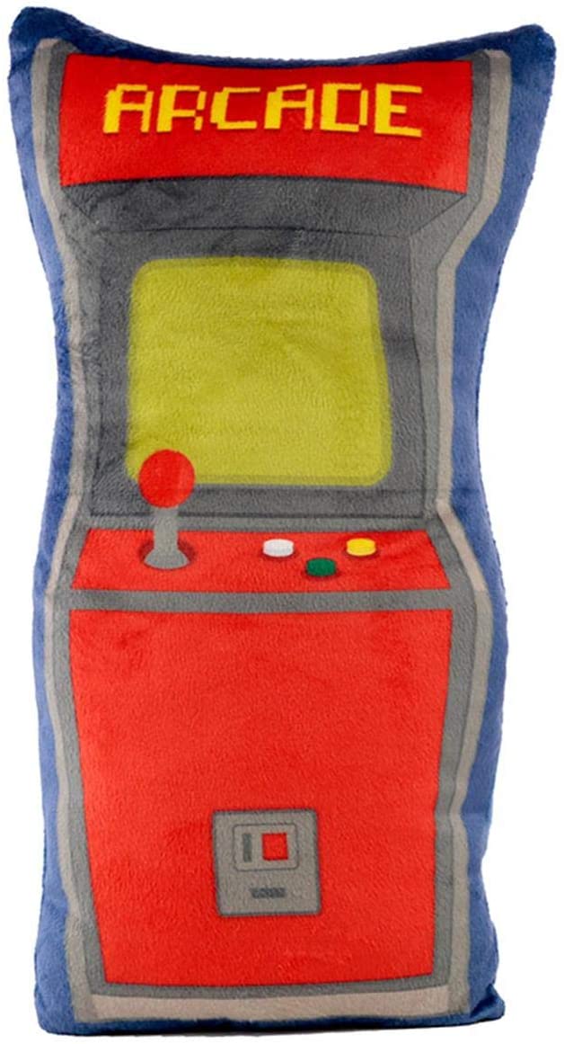 Puckator-Kissen, Arcade-Spiel, blau/rot, bestickt, 100 % Polyester, im Polybeutel, mehrfarbig, Höhe 34 cm, Breite 16,5 cm, Tiefe 7,5 cm