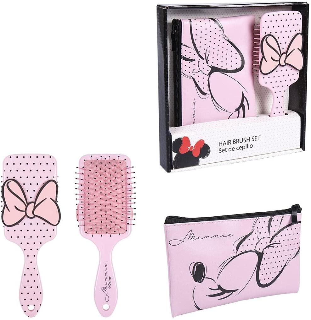 Minnie - Pink Set 2 Pieces: Beauty Case Makeup + Hair Brush for Girl and Girl - Comb