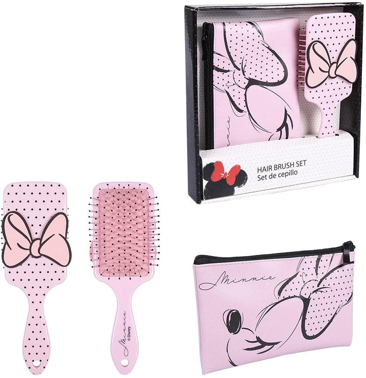 Minnie - Rosa Set 2-teilig: Beauty Case Make-up + Haarbürste für Mädchen und Mädchen - Kamm