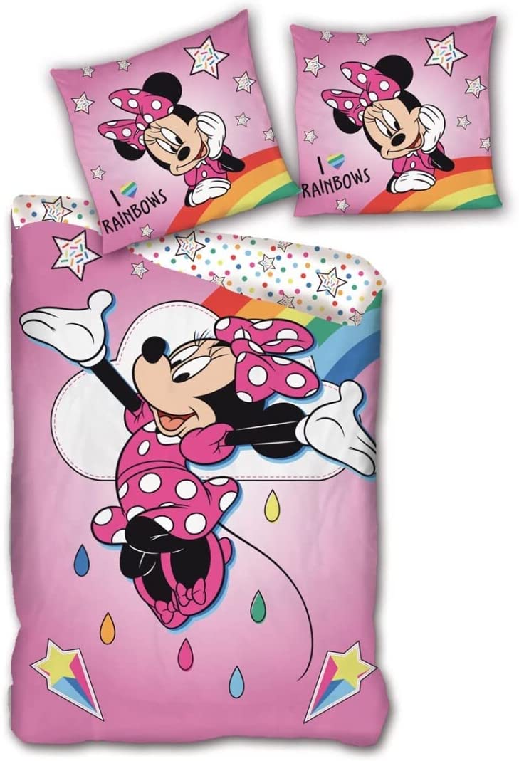 Minnie Rainbow Bettwäsche-Set, Bettbezug 140 x 200 cm + Kissenbezug 63 x 63 cm