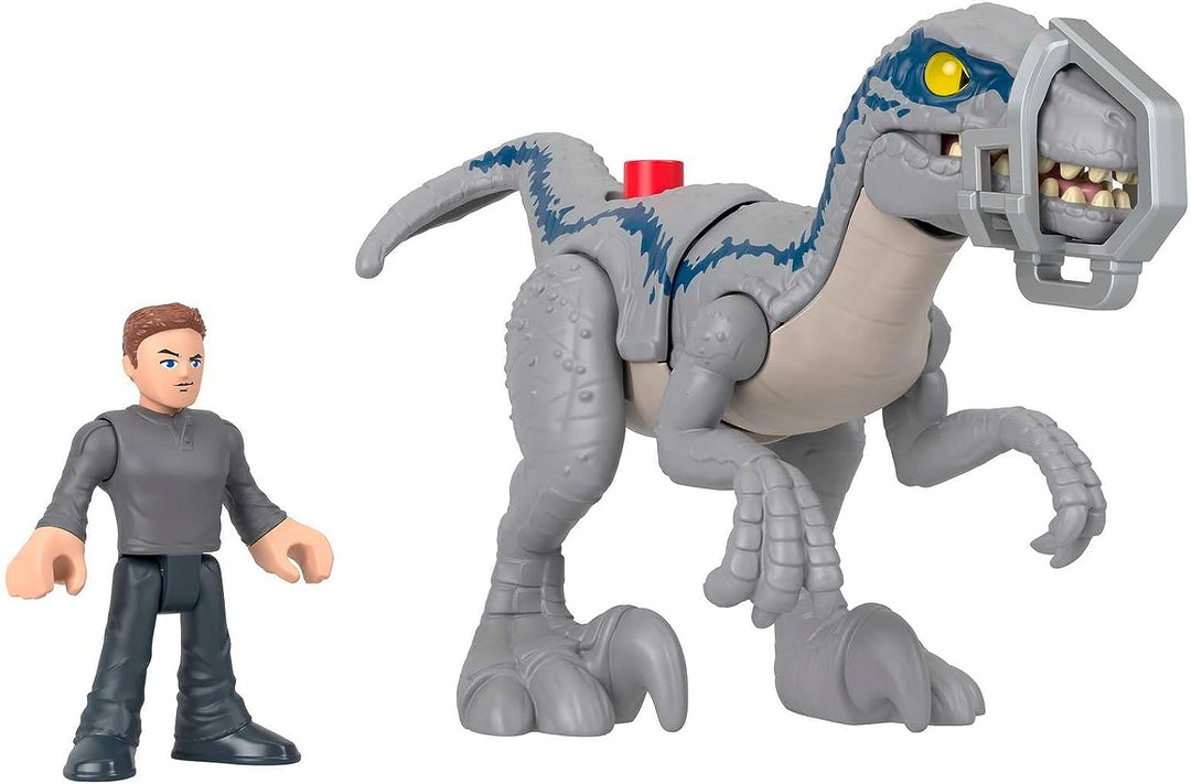 Imaginext Jurassic World Dominion Dinosaurier-Spielzeugset mit Blue und Owen Grady für