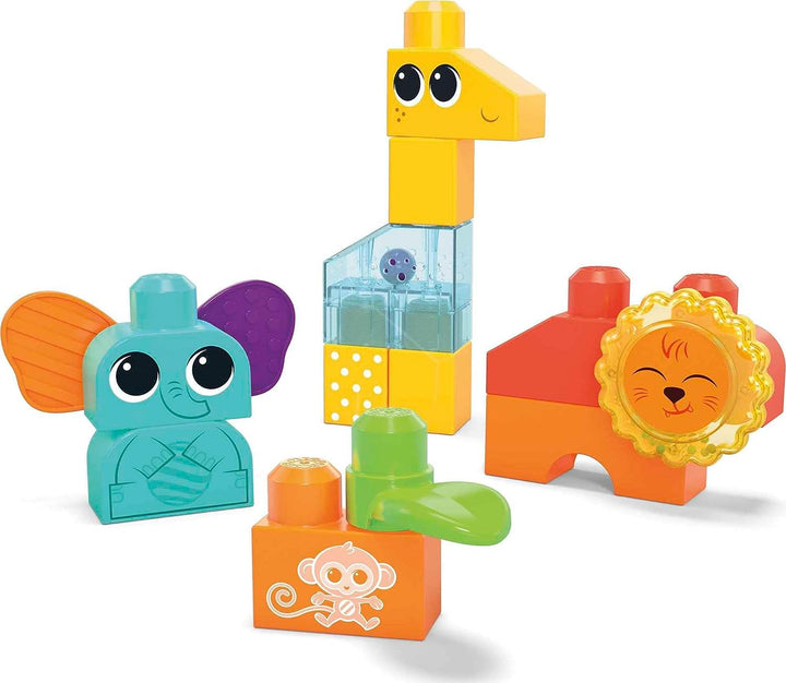 MEGA BLOKS Sinnesspielzeug für Kleinkinder, Rock n Rattle Safari mit Bausteinen