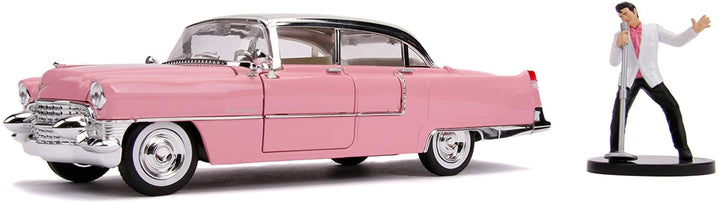 Jada Toys Elvis Presley Cadillac Fleetwood 1955, Druckguss im Maßstab 1:24, Türen zum Öffnen, Kofferraum und Motorhaube, inklusive Elvis-Figur, Pink