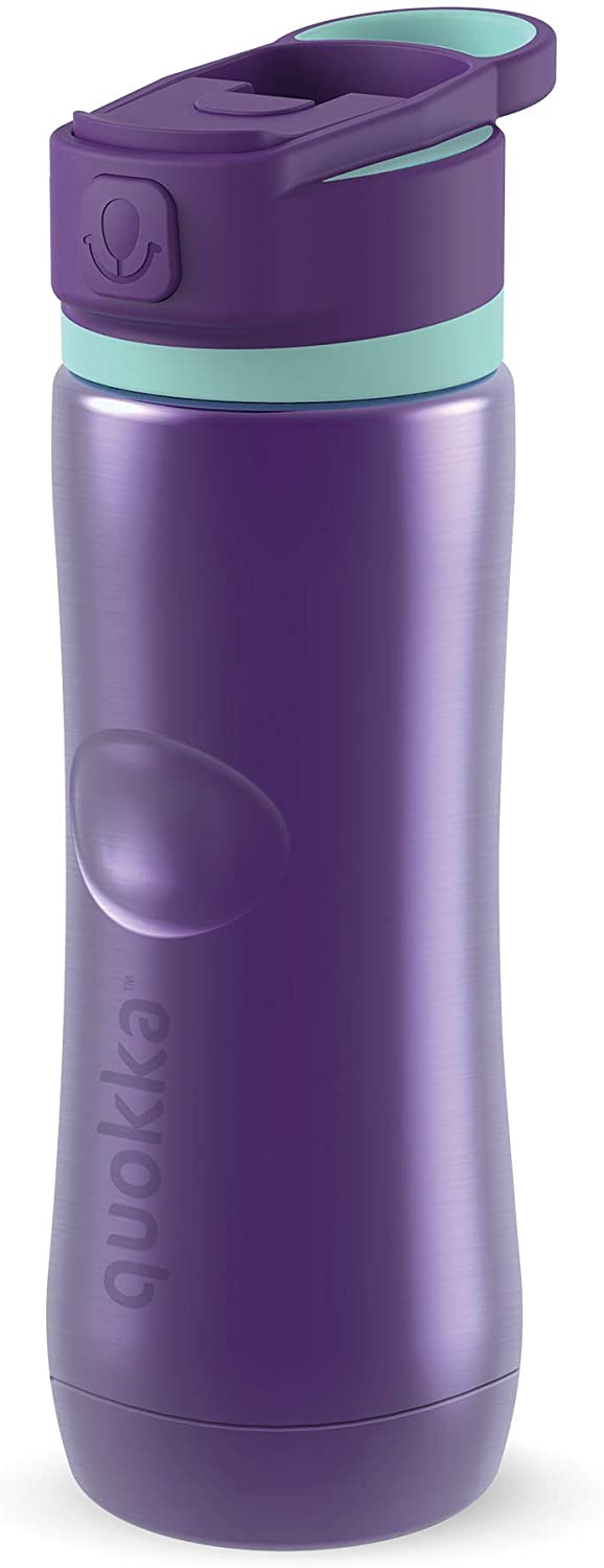Quokka Spring – Aqua Violet 600 ml Wasserflasche, doppelwandiger, vakuumisolierter Edelstahl mit Strohhalm, auslaufsichere Sportflasche – BPA-frei – Sportverschluss