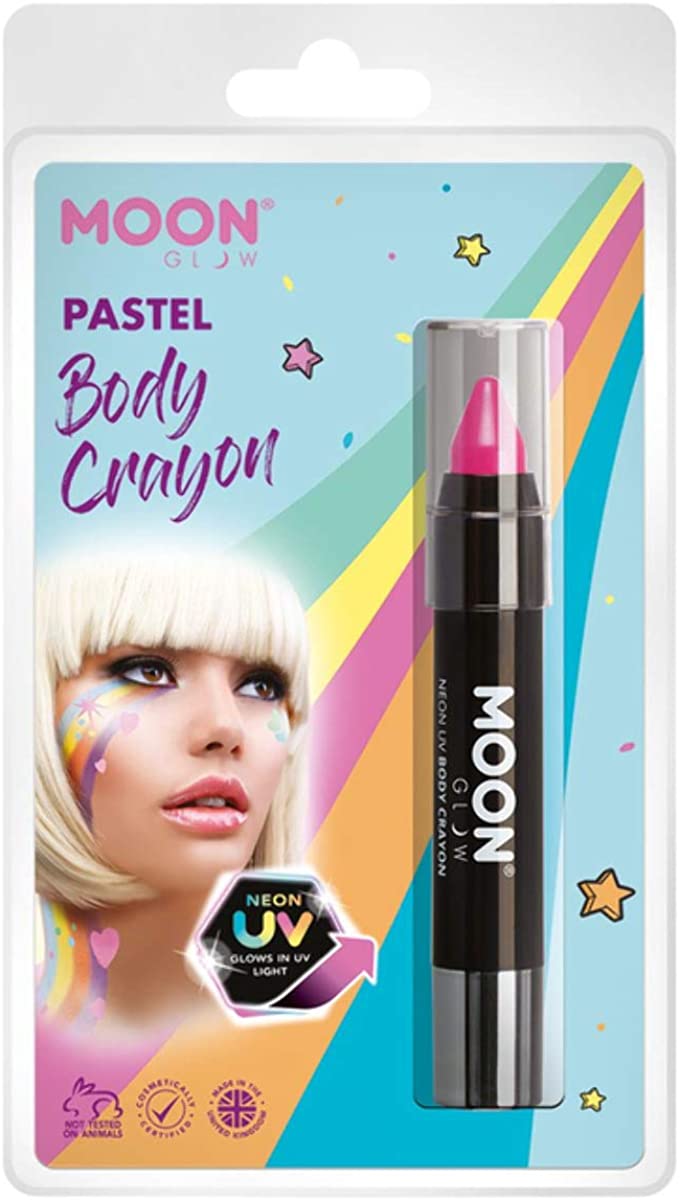Smiffys Moon Glow Pastel Neon UV Body Crayons, Pastellrosa