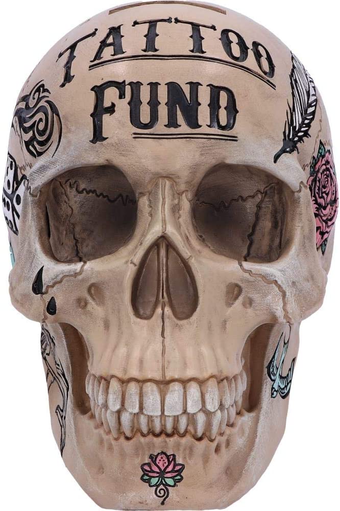 Nemesis Now Natural Bone Colored Traditional, Tribal Tattoo Fund Skull, Polyres