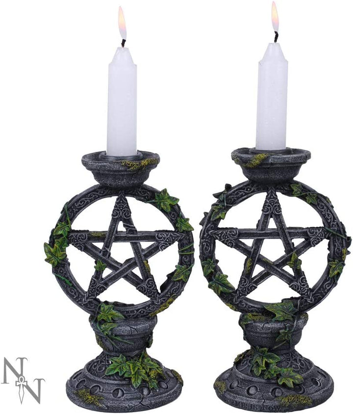 Nemesis Now Wiccan Pentagram Candlesticks Set of Two Candle Holder 15cm Black, R