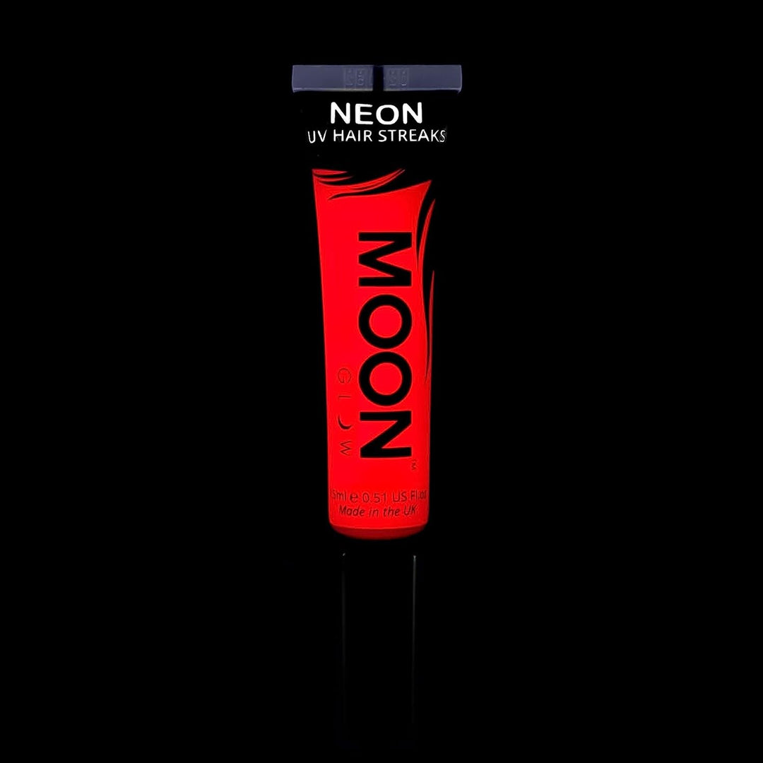 Moon Glow – Neon-UV-Haarfarbe, Streifen, 15 ml, Rot – Haar-Mascara – Temporäre auswaschbare Haarfarbe – leuchtet hell unter UV-Beleuchtung!