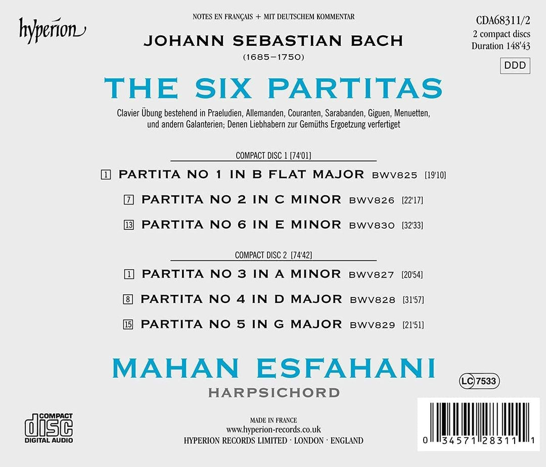 Bach: The Six Partitas [Mahan Esfahani] [Hyperion Records A68311/2] [Audio CD]
