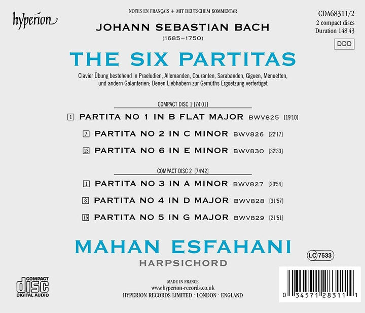 Bach: The Six Partitas [Mahan Esfahani] [Hyperion Records A68311/2] [Audio CD]