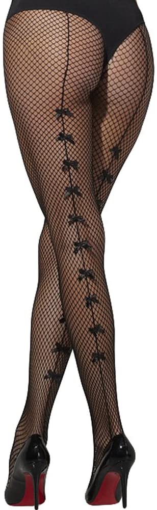 Fever Women’s Fishnet Tights with Satin Bows, Black, One Size