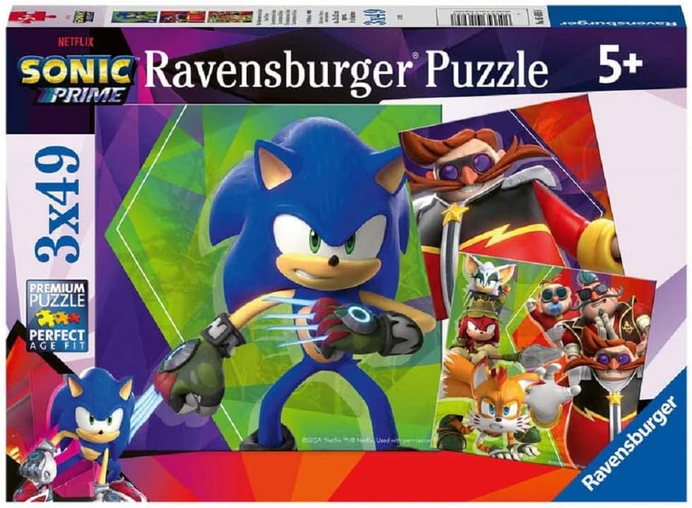 Ravensburger 5695 Sonic Prime 3X 49-teiliges Puzzle für Kinder ab 5 Jahren
