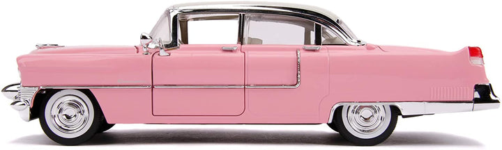 Jada Toys Elvis Presley Cadillac Fleetwood 1955, Druckguss im Maßstab 1:24, Türen zum Öffnen, Kofferraum und Motorhaube, inklusive Elvis-Figur, Pink