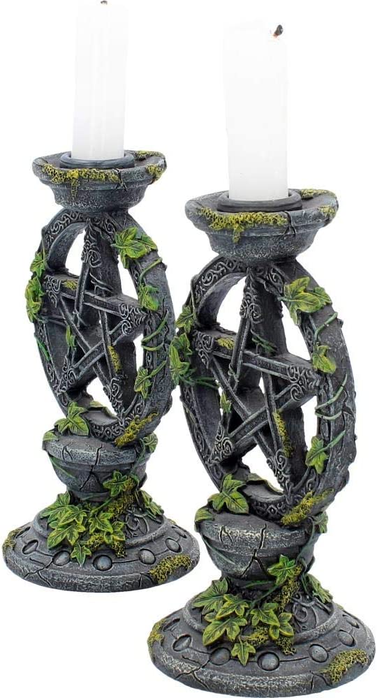 Nemesis Now Wicca Pentagramm-Kerzenständer, Set mit zwei Kerzenhaltern, 15 cm, Schwarz, R