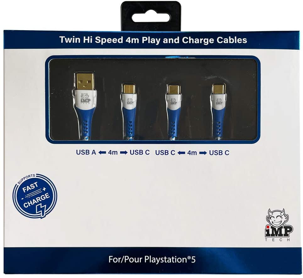 iMP Tech PS5 High Speed ​​4 Meter Spiel- und Ladekabel Doppelpack (PS5)