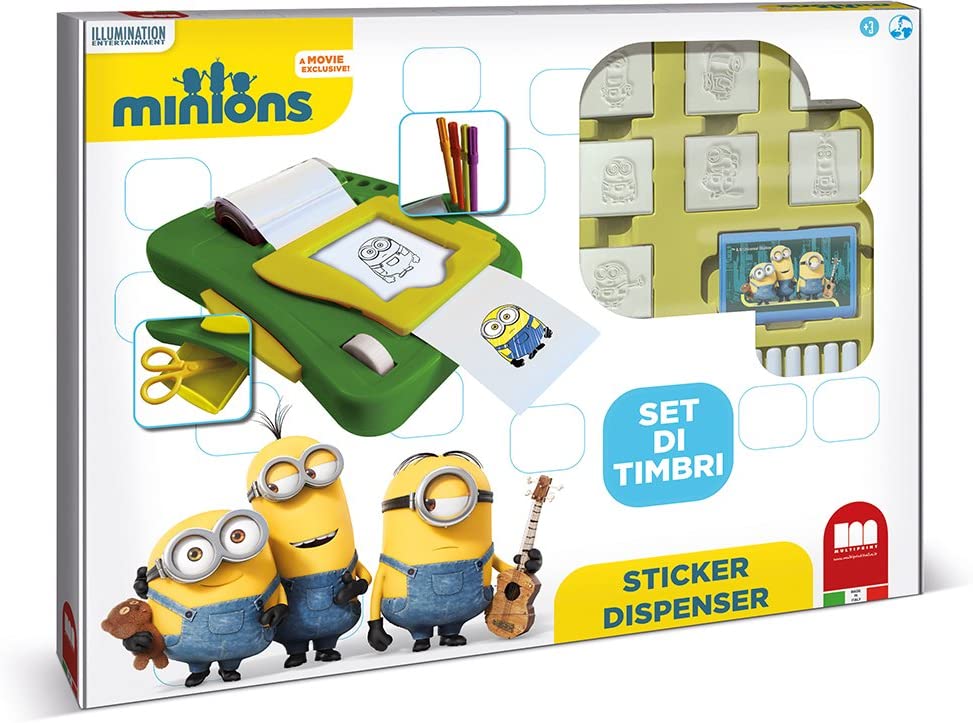 Multiprint Stickers Machine Minions 2 Made in Italy 7 Tampons Album avec Stylos Tampons pour Enfants
