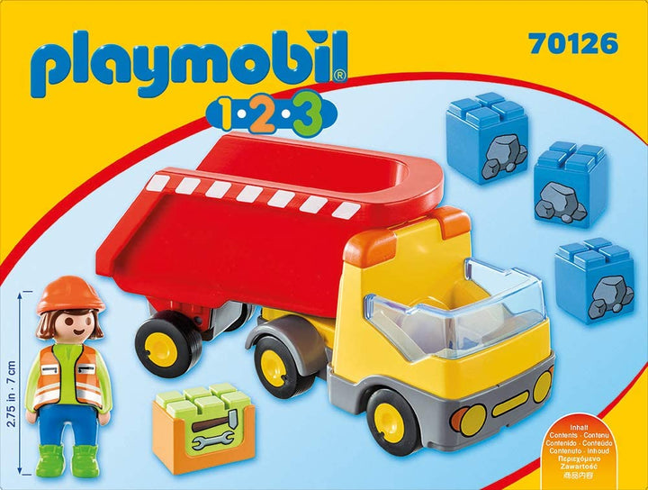 Playmobil 70126 1.2.3 Camion ribaltabile per bambini 18 mesi+