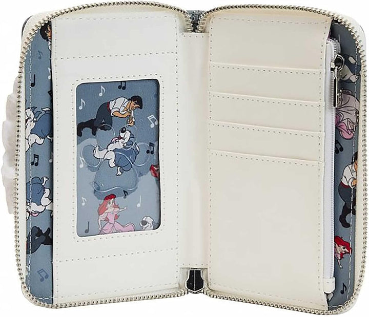 Loungefly Disney-Geldbörse, kleine Meerjungfrau, Max Cosplay, offizielles graues Portemonnaie mit umlaufendem Reißverschluss