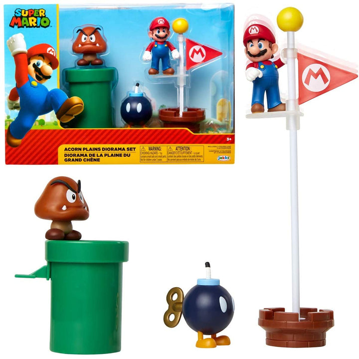 Super Mario Nintendo de Figure Mundo Acorn Plains 2,5-Zoll-Figuren-Multipack-Diorama-Set mit Zubehör