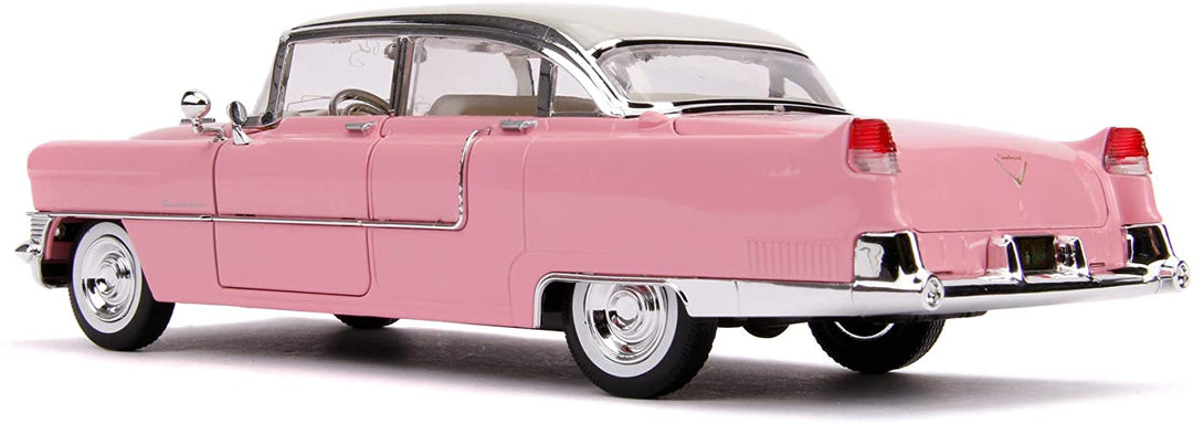 Jada Toys Elvis Presley Cadillac Fleetwood 1955, Druckguss im Maßstab 1:24, Türen zum Öffnen, Kofferraum und Motorhaube, inklusive Elvis-Figur, Pink