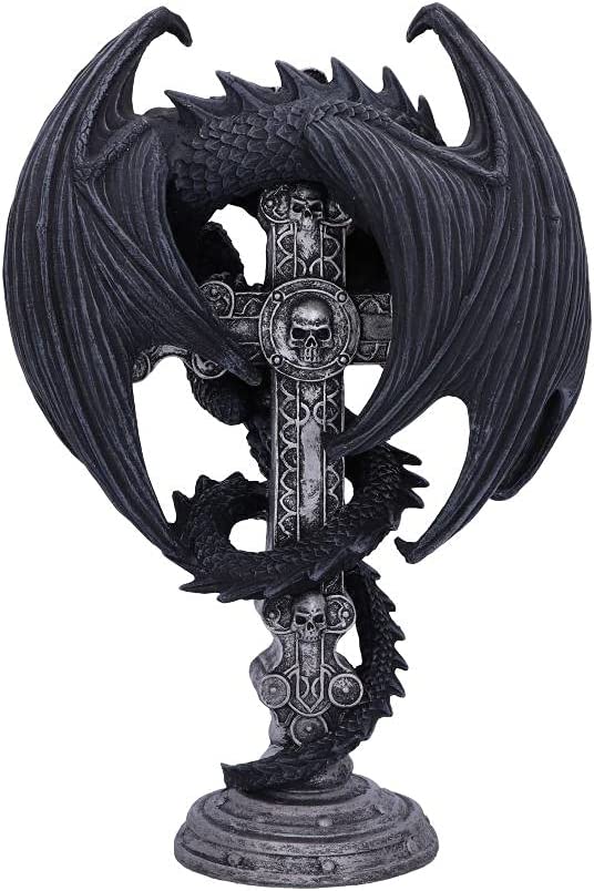 Nemesis Now Anne Stokes Gothic Guardian Dragon Cross Candle Holder 26.5cm, Black
