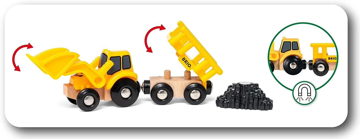 BRIO 33658 Construction Vehicles Train Set - 5-Piece Wooden Toy Truck Set for Kids 9
