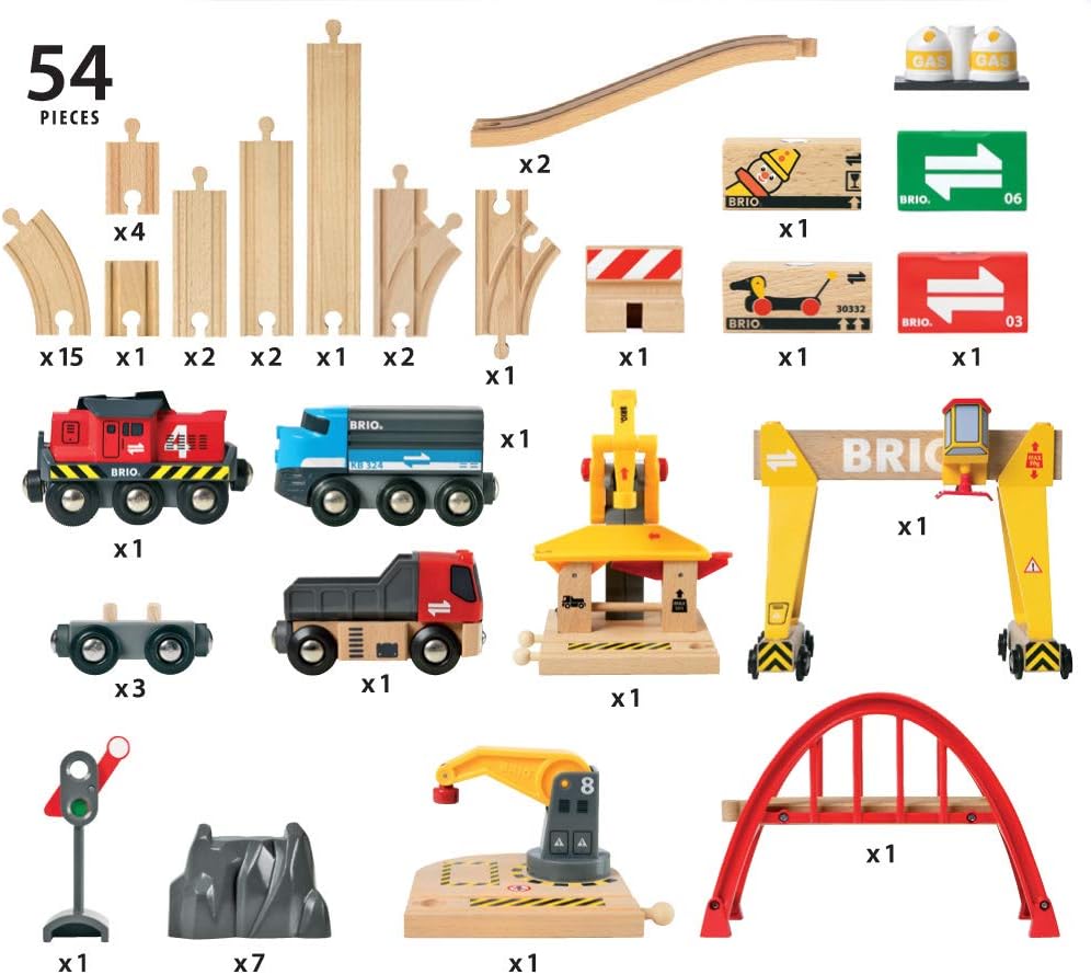 BRIO World Deluxe Cargo Train Set - Interactive Wooden Railway for Kids Age 3+ (33097)