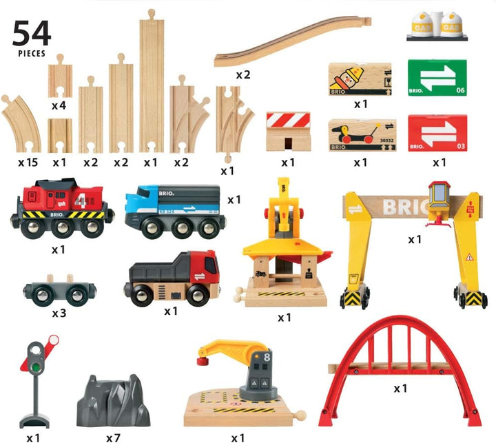 BRIO World Deluxe Cargo Train Set - Interactive Wooden Railway for Kids Age 3+ (33097)