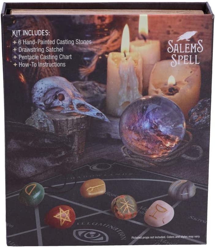 Nemesis Now Salem's Spell Kit Set mit sechs Hexen-Wellnesssteinen in verziertem Bo