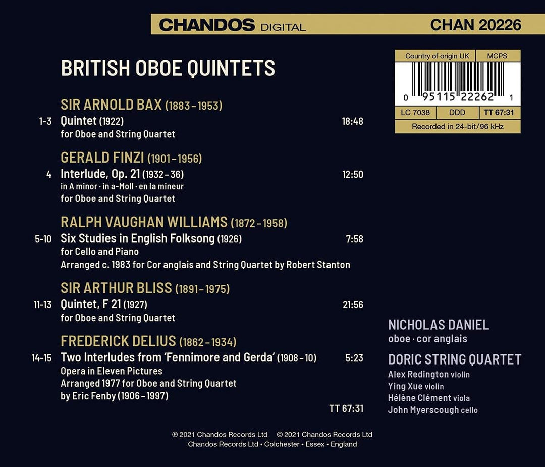 Britische Oboenquintette [Nicholas Daniel; Doric String Quartet] [Chandos Records: CHAN 20226] [Audio CD]