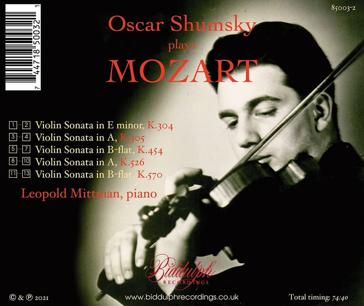 Mozart: Violin Sonatas [Oscar Shumsky; Leopold Mittman] [Biddulph Recordings: 85003] [Audio CD]