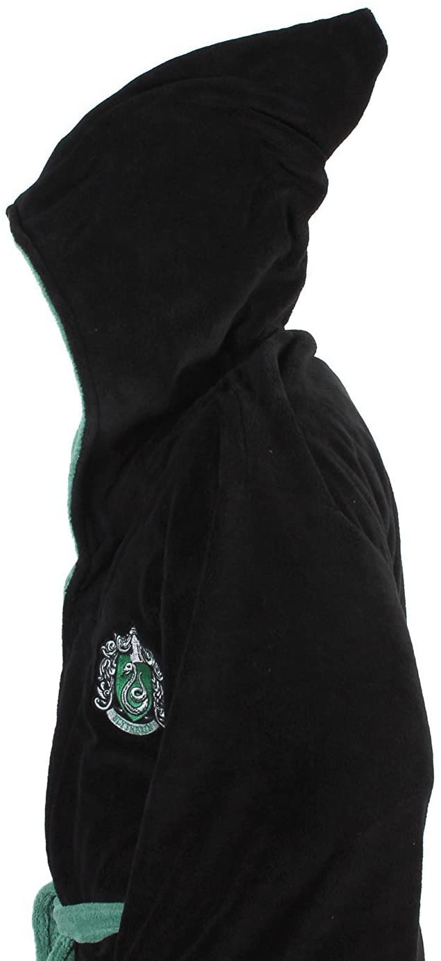 Groovy Slytherin Harry Potter Hooded Bathrobe, Polyester, Black, One Size
