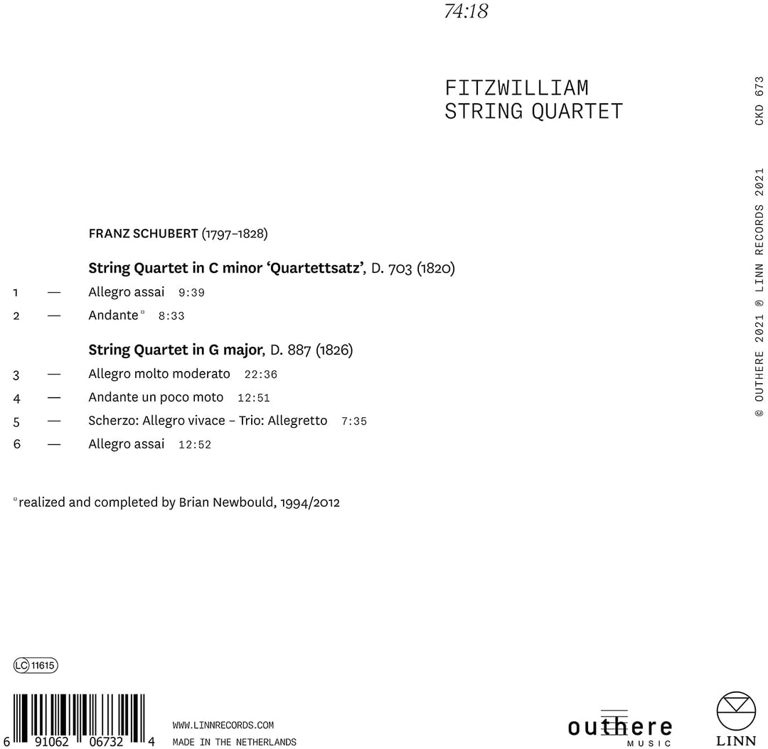 Fitzwilliam String Quartet - Schubert: Late String Quartets. G Major & C Minor 'Quartettsatz' [Audio CD]
