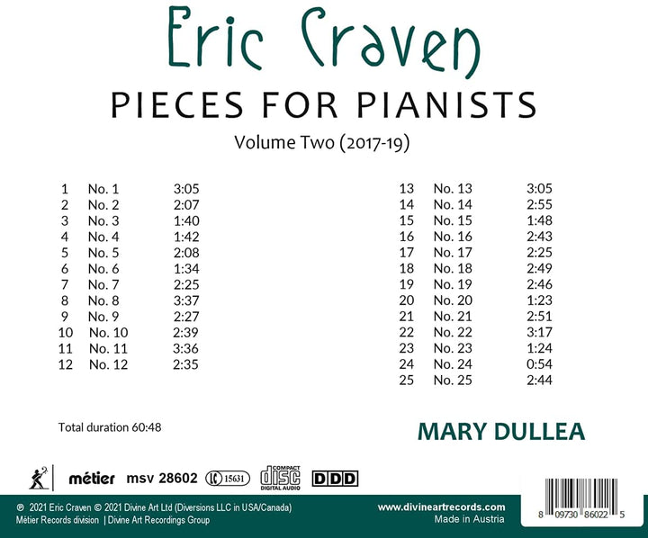 Mary Dullea - Pieces For Pianists Vol. 2 [Mary Dullea] [Divine Art: MSV28602] [Audio CD]