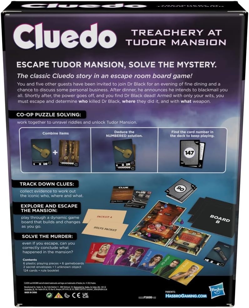 Hasbro Gaming Cluedo Treachery at Tudor Mansion, An Escape & Solve Mystery Game