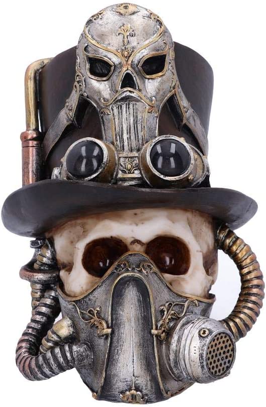 Nemesis Now Steampunk Breathe Easy Venetian Mask Skull Ornament, Silver, 19.5cm