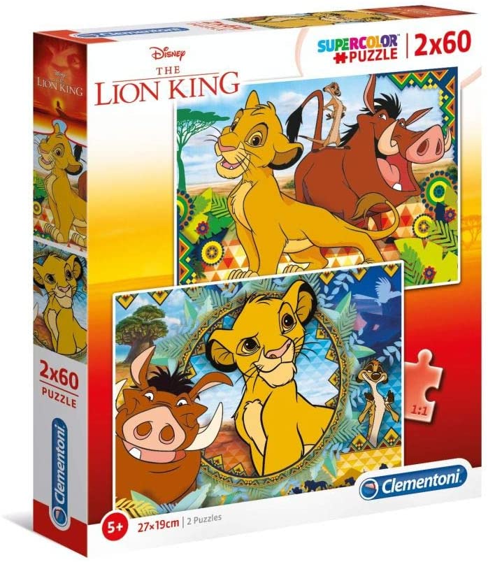 Clementoni – 21604 – Supercolor-Puzzle für Kinder – Disney König der Löwen – 2 x 60 Teile Puzzle