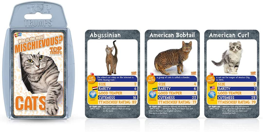 Katzen: „Wer ist am schelmischsten?“ Top-Trumps-Kartenspiel