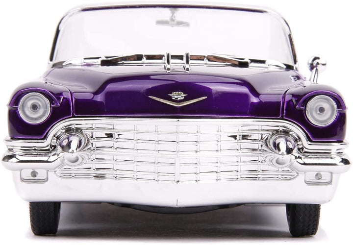 Jada Toys 253255011 1956 Presley Cadillac Eldorado Druckguss-Spielzeugauto, Türen, Kofferraum und Motorhaube offen, inklusive Elvis-Figur, Maßstab 1:24, Lila