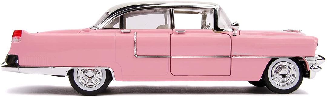 Jada Toys Elvis Presley Cadillac Fleetwood 1955, Druckguss im Maßstab 1:24, Türen zum Öffnen, Kofferraum und Motorhaube, inklusive Elvis-Figur, Pink