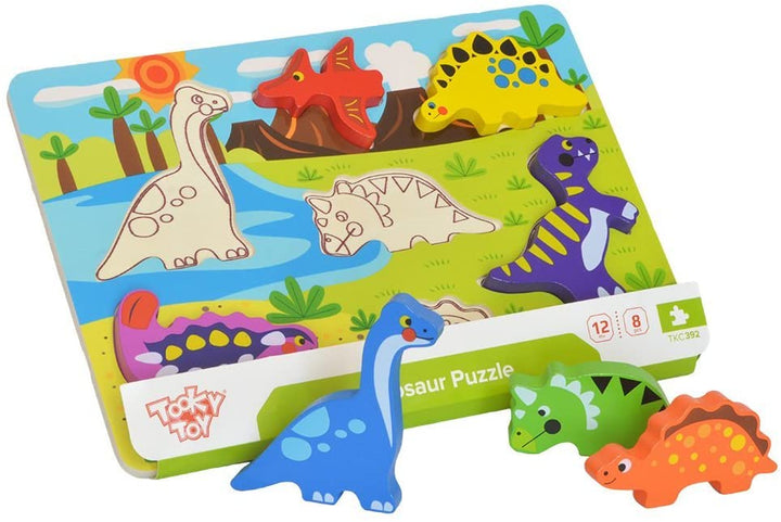 Tooky Toy TKC392 Wooden Dinosaur Puzzle Multi-Coloured Multicolored