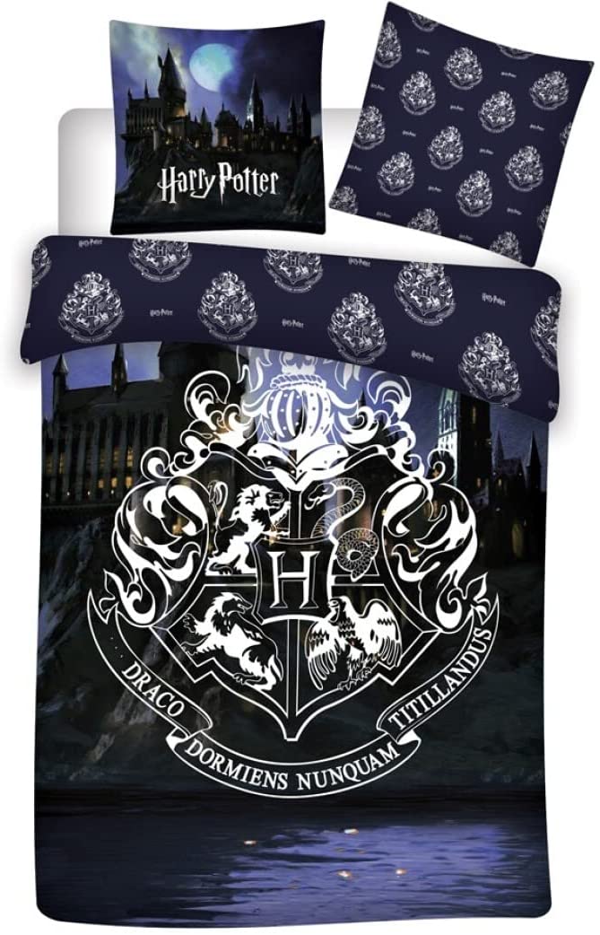 Harry Potter Hogwarts Bettwäsche-Set – Bettbezug 140 x 200 cm + Kissenbezug 63 x 6