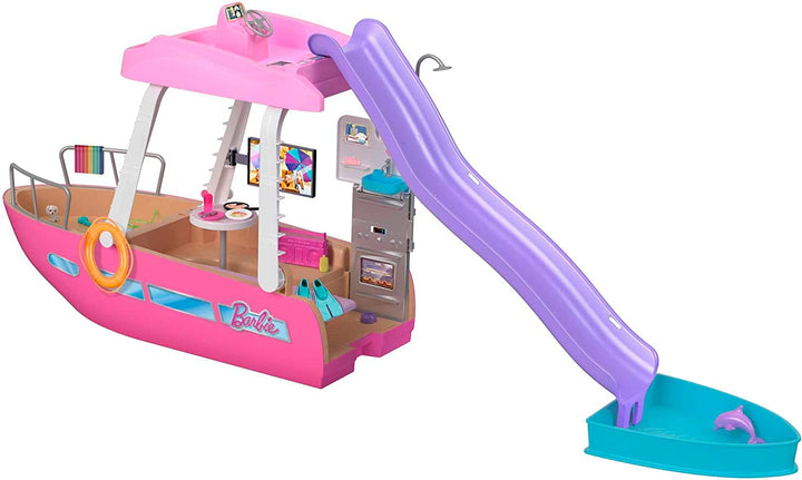 Barbie-Boot mit Pool und Rutsche, Traumboot-Spielset enthält mehr als 20 Teile wie Dol