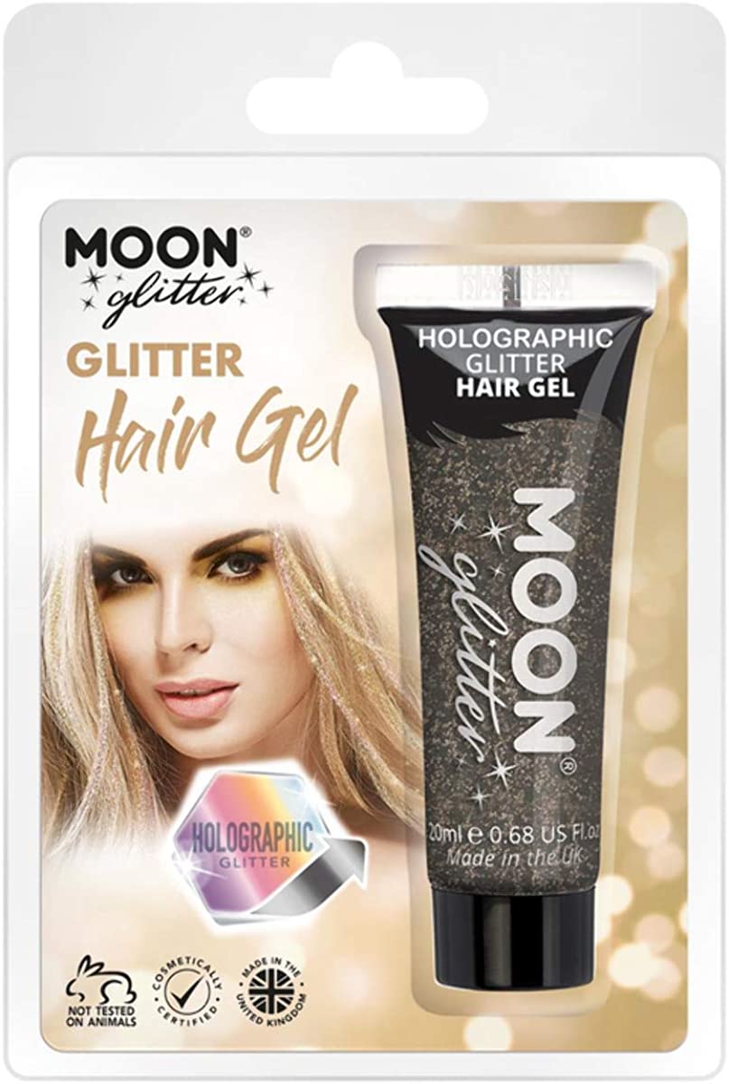 Smiffys Moon Glitter Holographic Glitter Hair Gel, Black