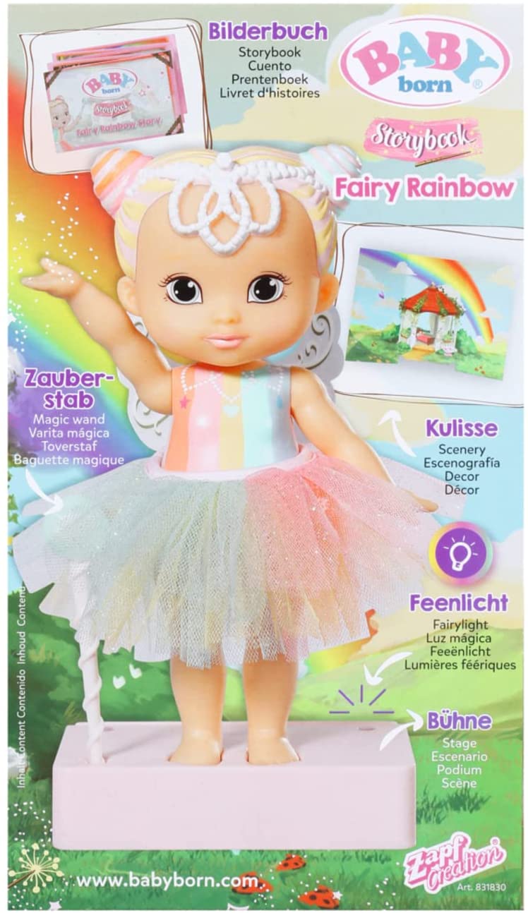 BABY born 831830 Märchenbuch Fee Regenbogen, 18 cm, flatternde Flügel, inklusive