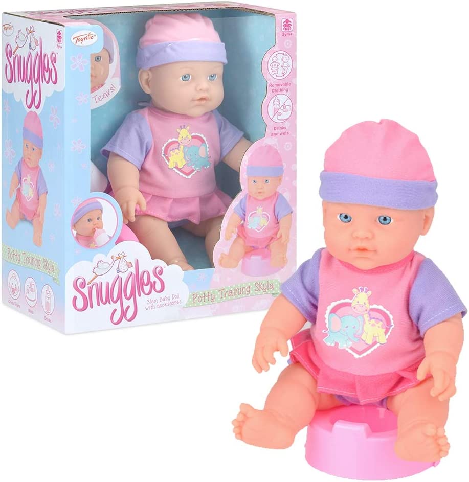 Toyrific Snuggles Babypuppe mit Zubehör, Wein-, Trink- und Nassfunktion, Töpfchen