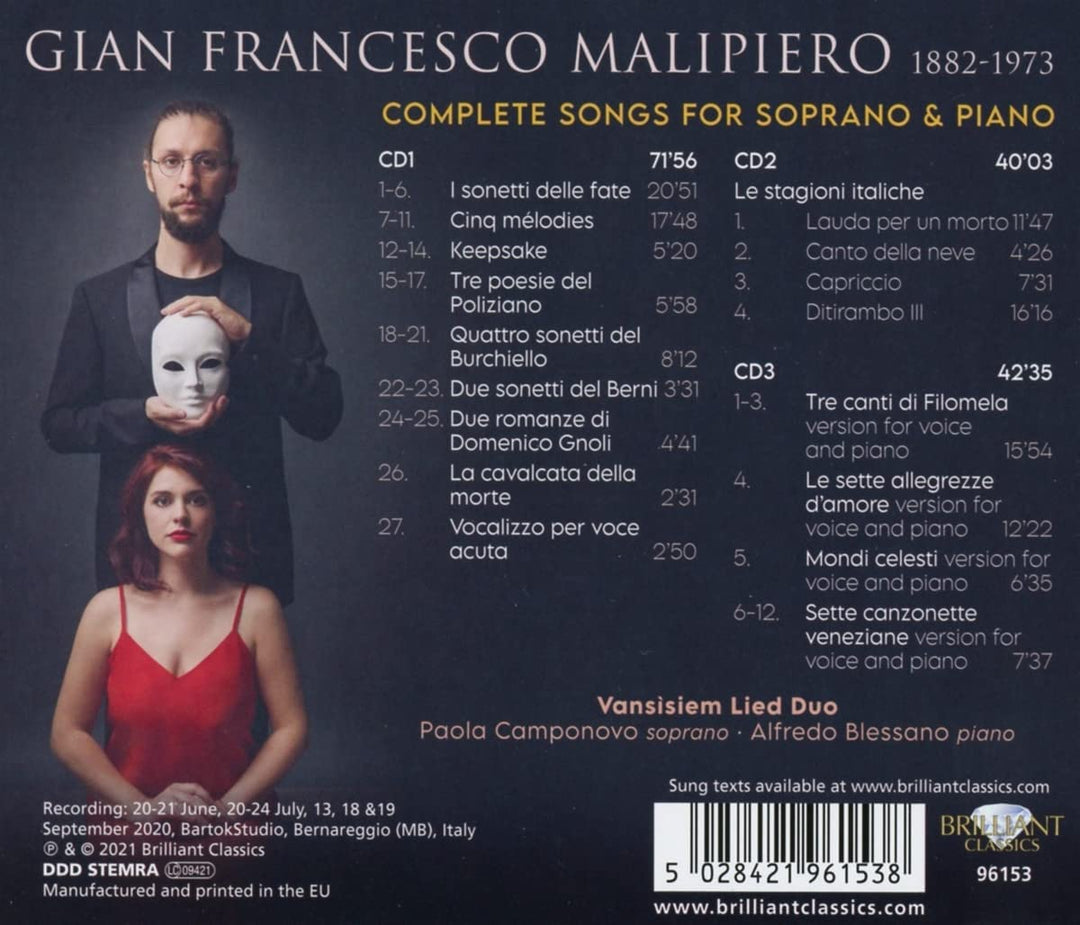 Malipiero: Sämtliche Lieder für Sopran und Klavier [Audio-CD]